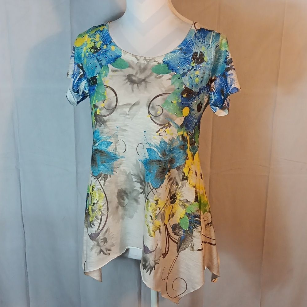 Hannah Floral Studded Asymmetrical Top